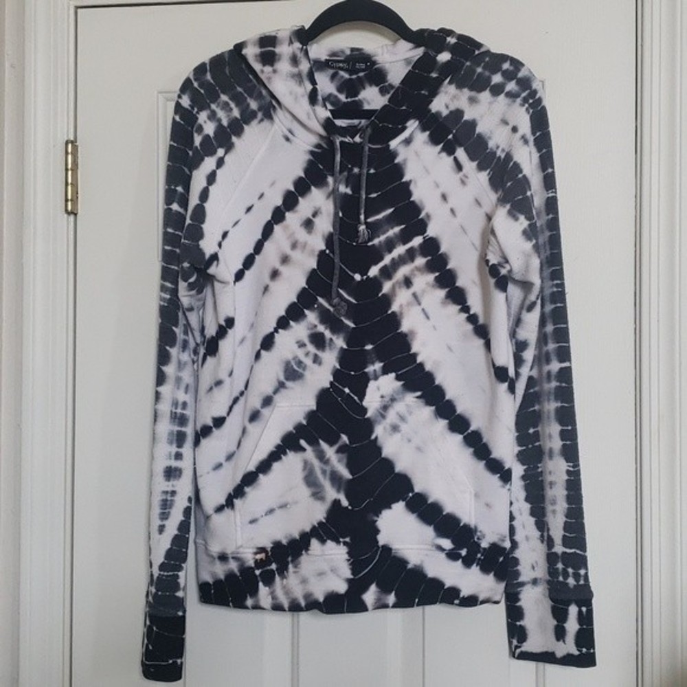 Gypsy 05 Hooded Pullover Sweatshirt Black White Tie Dye Hoodie | MEDIUM - Picture 2 of 9